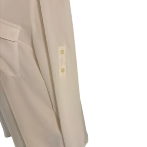 Express Portofino Blouse Medium White Black Trim Zip Front Long Sleeve Top - Picture 3 of 8